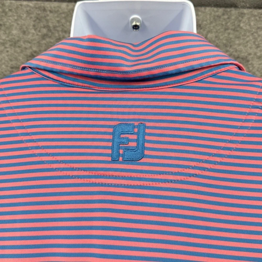 FootJoy‎ Mens Striped Polo Shirt Large Pink & Blue Golf FLAWS - Picture 9 of 13